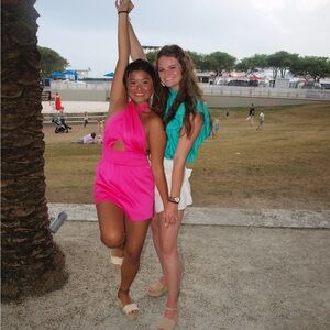 Super down hot pink romper